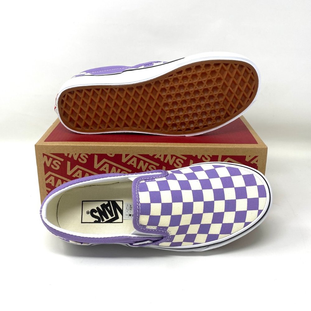VANS Sneaker Men's VN0A33TB9HM Classic Slip On Checkerboard Chalk Violet White - Picture 2 of 10